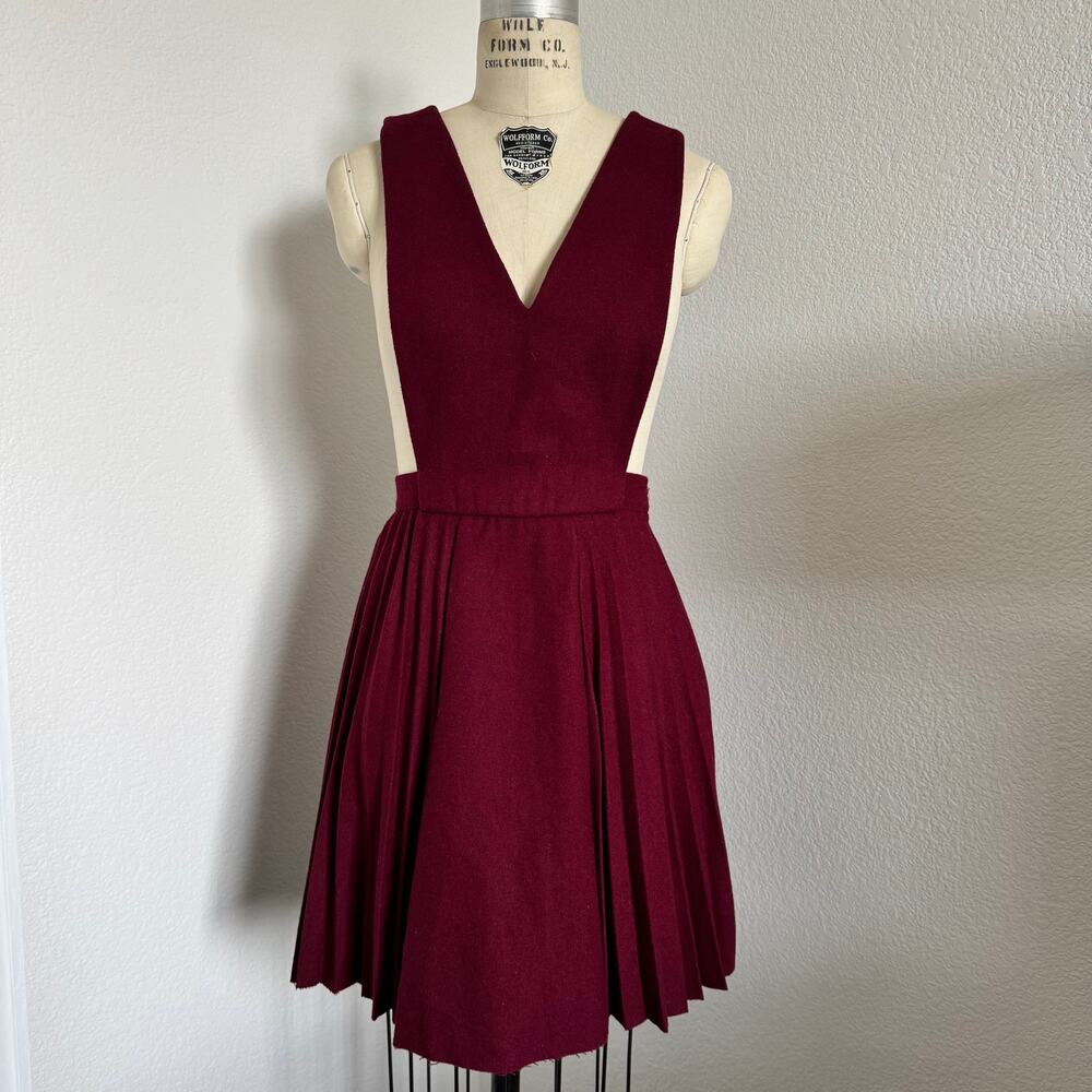 Gianni Bini | Burgundy Wool Blend Pleated Skater Mini Dress Sleeveless XS